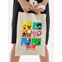 Шоппер моя геройская академия аниме hello kitty с принтом my hero academia boku no hero academia бакуго мидория тодороки kawaii anime бежевый, y2k сумка для шопинга и покупок тканевая женская мужская.
