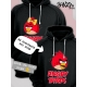 Худи парное для двоих влюбленных на свадьбу "Angry birds, злые птицы" черное мужское. Худи с принтом "Энгри Бердз, красная птичка" для пар и для молодоженов.