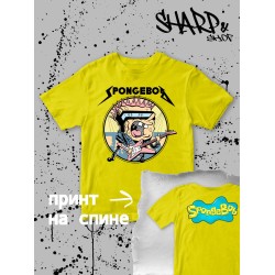 Футболка с героем Губка Боб. Футболка детская с принтом Spongebob squarepants для мальчика и девочки. Одежда для детей и подростков стрит стайл кежуал.