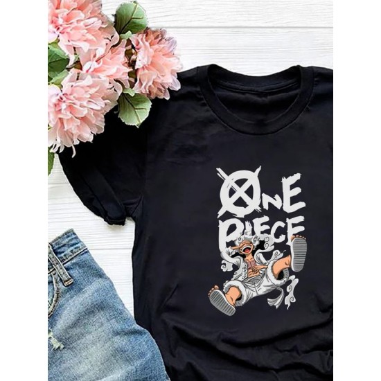 Футболка луффи ван пис One piece Luffy 5 gear с принтом аниме retro anime merch aesthetic эстетика в стиле ретро, черная женская и мужская андеграунд стрит стайл y2k одежда кэжуал стритстайл casual.