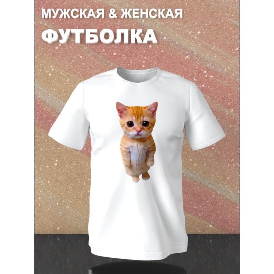 Футболка с принтом Кот оверсайз белая. Футболка унисекс с рисунком Котенок в стиле кэжуал.