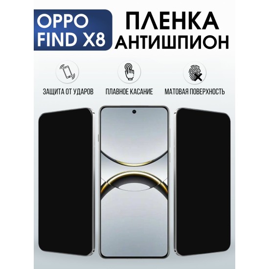 Защитная пленка на телефон Oppo Find x8 антишпион. Полиуретановая бронепленка на экран смартфона Оппо Финд х8.