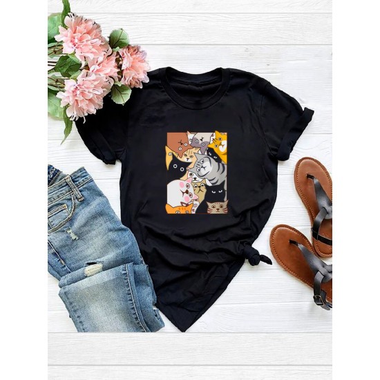 Футболка с котами Наташа вставай с принтом котиков и рисунком прикол мем эстетика cat meme aesthetic, черная женская и мужская мемная прикольная одежда кэжуал стритстайл андеграунд casual y2k style.
