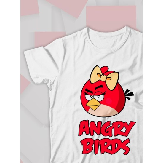 Парная футболка для двоих влюбленных на свадьбу "Angry birds" белая женская. Футболка с принтом для пар и для молодоженов.