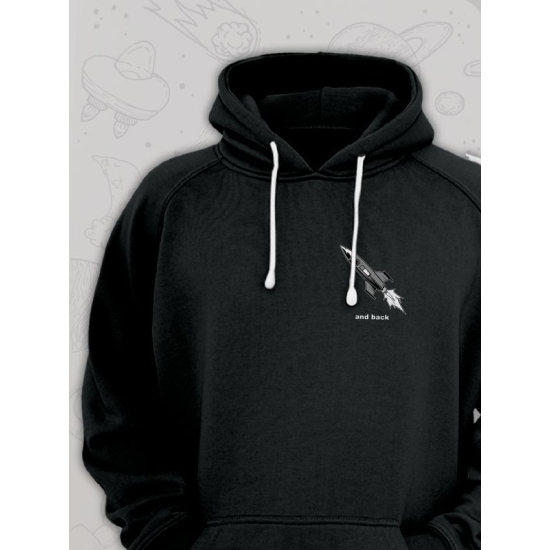 Худи парное для влюбленных на День святого Валентина с прикольной надписью "To the moon and back" черное мужское. Худи с принтом Ракета для пар и молодоженов на 14 февраля кэжуал.