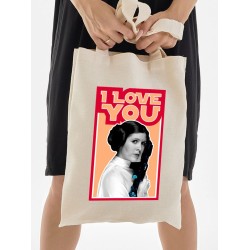 Шоппер с принтом Принцесса Лея из Star wars и надписью I love you на День Валентина бежевый. Шоппер из ткани с картинкой Звездные войны в стиле y2k.
