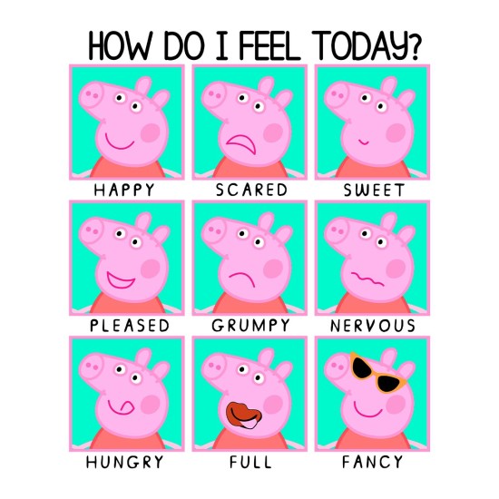Футболка с героем Свинка Пеппа и прикольной надписью how do i feel today. Футболка детская с принтом Peppa pig для мальчика и девочки. Одежда для детей и подростков стрит стайл кежуал.