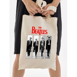 Шоппер бежевый с принтом Beatles Рок группа . Сумка для шопинга на плечо тканевая, мужская и женская.