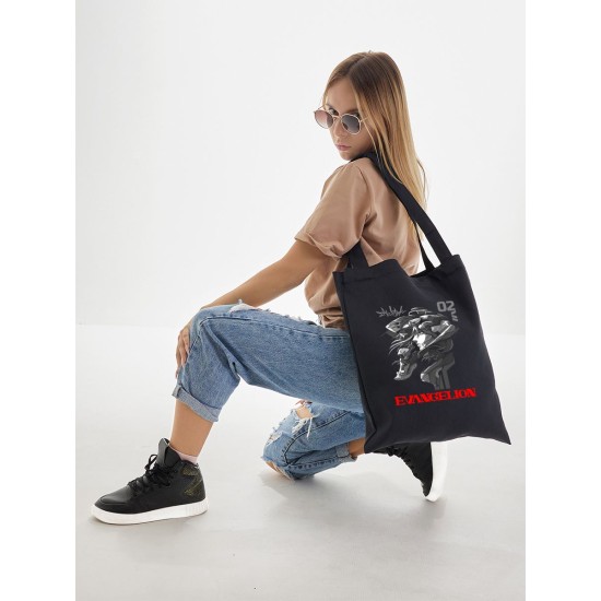 Шоппер с принтом из мультсериала Евангелион. Тканевая сумка Evangelion neon genesis в стиле street style для молодежи.