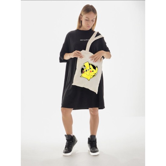 Шоппер пикачу покемон покебол аниме Pokemon Pikachu с принтом pokeball anime merch style kawaii kawai бежевый, стритстайл сумка для шопинга и покупок тканевая женская мужская кэжуал casual y2k style.