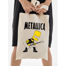 Шоппер Металлика и Барт Симпсон Simpsons Metallica с принтом металика рок мерч rock симпсоны прикол Bart Simpson симсоны бежевый, рокерская сумка для шопинга и покупок тканевая женская мужская кэжуал.