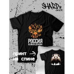 Футболка с гербом России Russia и хохлома