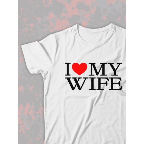 Парная футболка для двоих влюбленных на свадьбу "I love my wife" белая мужская. Футболка с принтом "Я люблю свою жену" для пар и для молодоженов.