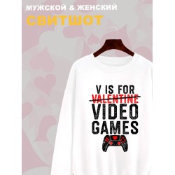 Свитшот с принтом Valentine на День Валентина оверсайз белый. Свитшот унисекс с надписью Video games в стиле street style для молодежи.