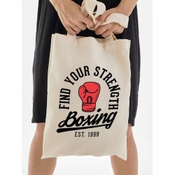 Шоппер бокс и эстетика boxing с принтом надписью с боксерскими перчатками sport style для спорта бежевый, стритстайл сумка для шопинга и покупок тканевая под спортивный стиль женская мужская кэжуал.