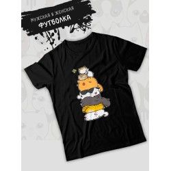 Футболка с котиками и котами аниме с принтом каваи kawaii cute cats kawai kitty, черная женская мужская стрит стайл андеграунд мемная прикольная одежда кэжуал стритстайл, casual underground y2k style.