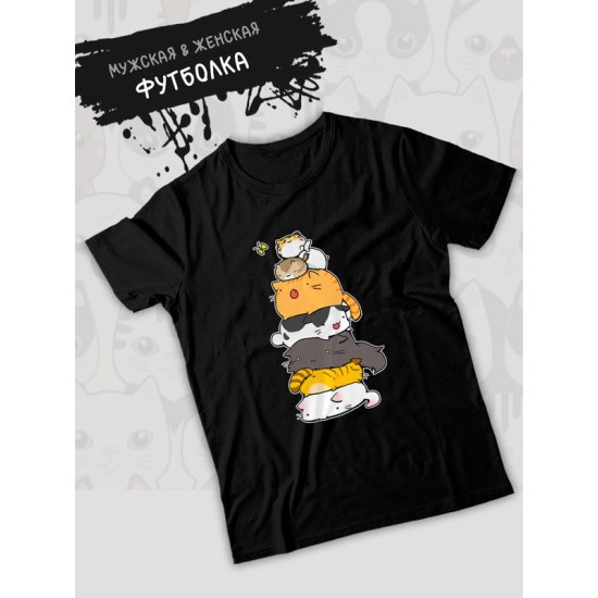 Футболка с котиками и котами аниме с принтом каваи kawaii cute cats kawai kitty, черная женская мужская стрит стайл андеграунд мемная прикольная одежда кэжуал стритстайл, casual underground y2k style.