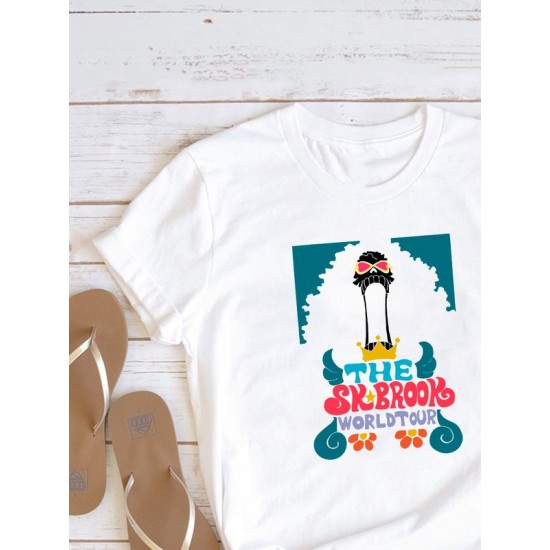 Футболка Брук и ван пис и brook one piece Soul king с ярким принтом аниме retro anime merch aesthetic эстетика ретро, белая женская мужская андеграунд стрит стайл y2k одежда кэжуал стритстайл casual.