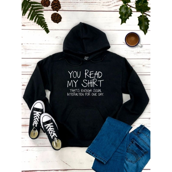 Худи унисекс с прикольной надписью "You read my shirt" оверсайз черное. Худи с принтом в стиле кэжуал.