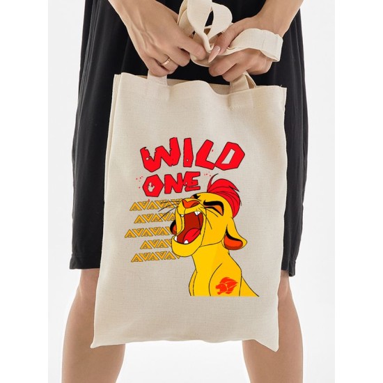 Сумка шоппер Король Лев с прикольной надписью wild one с персонажем Кайон из the Lion King для мальчика и девочки casual street style.