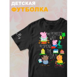 Футболка с героями мультфильма Свинка Пеппа и прикольной надписью. Футболка детская с принтом Peppa pig для мальчика и девочки. Одежда для детей и подростков стрит стайл кежуал.