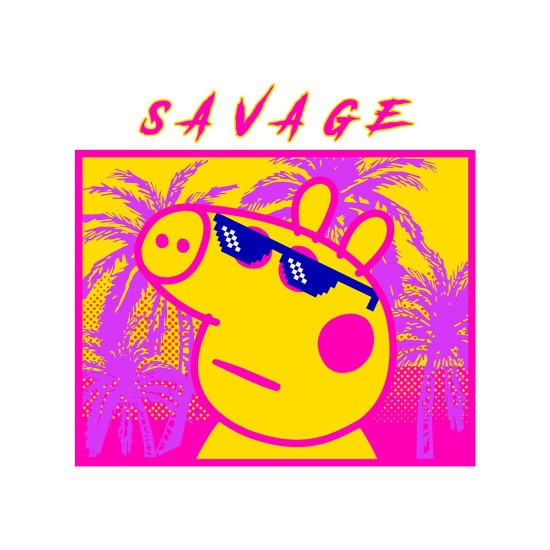 Футболка с героем Свинка Пеппа и прикольной надписью savage. Футболка детская с принтом Peppa pig для мальчика и девочки. Одежда для детей и подростков стрит стайл кежуал.