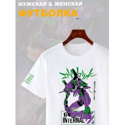 Футболка с принтом из мультсериала Евангелион в стиле аниме. Футболка унисекс Evangelion Eva 01 в стиле street style для молодежи.
