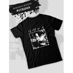 Футболка с леви аккерман Attack on titan с принтом аниме атака титанов shingeki no kyojin levi ackerman akkerman anime с японскими иероглифами, черная женская и мужская, андеграунд одежда кэжуал y2k.