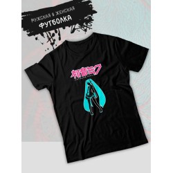 Футболка hatsune miku хатсуне мику хацуне аниме тянка с принтом вокалоид мики мику хатсуни эстетика aesthetic kawaii kawai каваи, черная женская мужская прикольная y2k одежда кэжуал стритстайл casual.