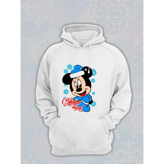 Худи парное для двоих влюбленных на свадьбу " С Новым годом " белое женское. Худи с принтом Микки Маус для пар и для молодоженов.