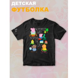 Футболка с героями мультфильма Свинка Пеппа и прикольной надписью. Футболка детская с принтом Peppa pig для мальчика и девочки. Одежда для детей и подростков стрит стайл кежуал.