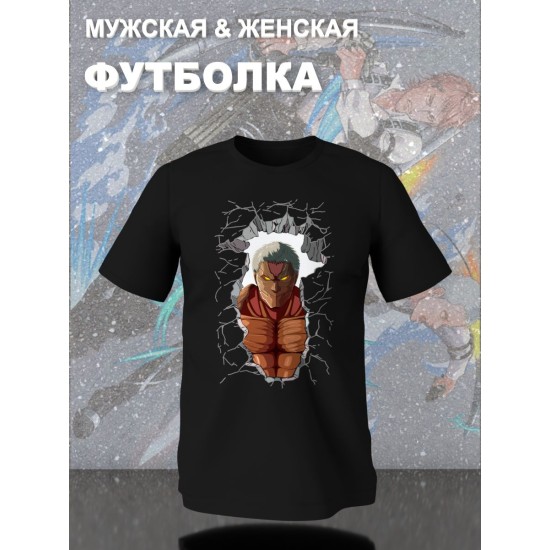 Футболка с принтом из мультсериала Атака титанов в стиле аниме. Футболка унисекс Райнер Браун в стиле street style для молодежи.