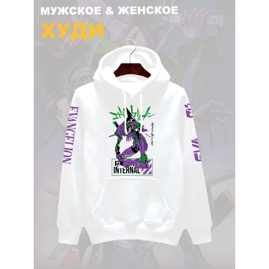 Худи с принтом из мультсериала Евангелион оверсайз. Худи унисекс Evangelion Eva 01 в стиле street style для молодежи.
