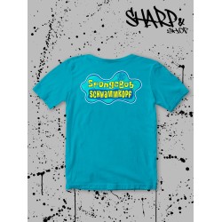 Футболка с героями мультфильма Губка Боб и прикольной надписью Spongebob schwammkopf. Футболка детская с принтом для мальчика и девочки. Одежда для детей и подростков стрит стайл кежуал.