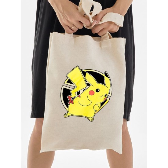 Шоппер пикачу покемон покебол аниме Pokemon Pikachu с принтом pokeball anime merch style kawaii kawai бежевый, стритстайл сумка для шопинга и покупок тканевая женская мужская кэжуал casual y2k style.