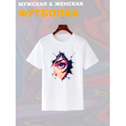 Футболка киберпанк стиль и аниме тянка с ярким принтом каваи тян anime girl neon style cyberpunk aesthetic эстетика kawaii kawai, белая женская мужская прикольная y2k одежда кэжуал стритстайл casual.