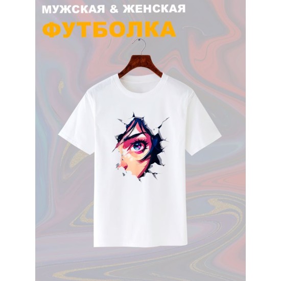 Футболка киберпанк стиль и аниме тянка с ярким принтом каваи тян anime girl neon style cyberpunk aesthetic эстетика kawaii kawai, белая женская мужская прикольная y2k одежда кэжуал стритстайл casual.