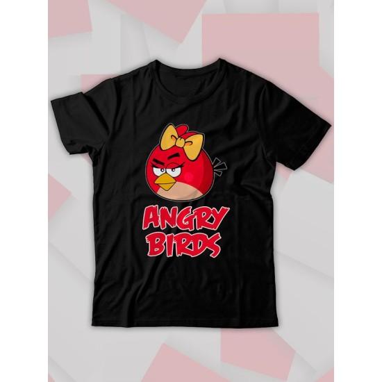 Парная футболка для двоих влюбленных на свадьбу "Angry birds" черная женская. Футболка с принтом для пар и для молодоженов.