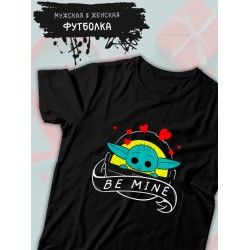 Футболка с принтом Малыш Йода из Star wars и надписью Be mine на День Валентина оверсайз черная. Футболка унисекс с картинкой Звездные войны в стиле y2k для молодежи.