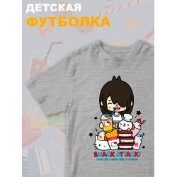 Футболка с принтом Toca Boca and Hello Kitty и прикольной надписью snack attack. Футболка детская Тока Бока и Хеллоу Китти для мальчика и девочки. Одежда для детей и подростков стрит стайл кежуал.