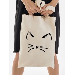 Шоппер с котом милым котиком и сердечком с принтом и рисунком каваи kawaii cat kawai cute kitty бежевый, стритстайл сумка для шопинга и покупок тканевая женская и мужская андеграунд кэжуал y2k style.