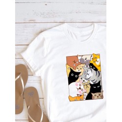Футболка с котами Наташа вставай с принтом котиков и рисунком прикол мем эстетика cat meme aesthetic, белая женская и мужская мемная прикольная одежда кэжуал стритстайл андеграунд casual y2k style.