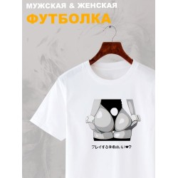 Футболка аниме тянка и кролик каваи с принтом тян rabbit anime girl hentai merch с японскими иероглифами kawaii kawai, белая женская мужская прикольная y2k андеграунд одежда кэжуал стритстайл casual