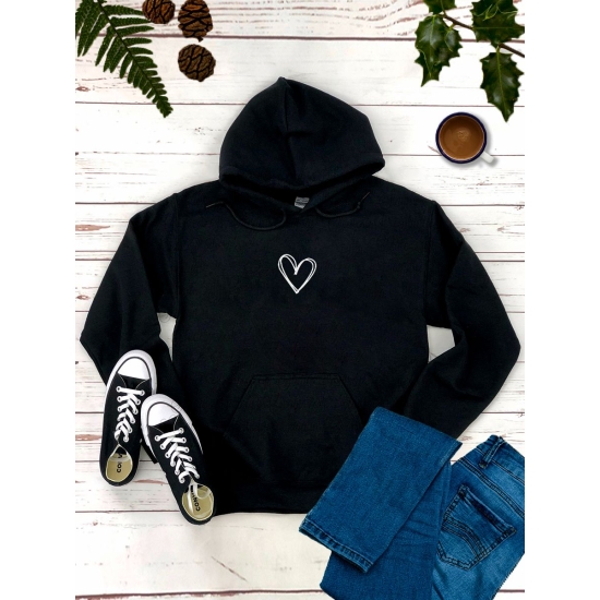 Худи с принтом Сердце на День Валентина оверсайз черное. Худи унисекс с картинкой сердечко в стиле кэжуал для молодежи.