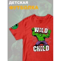 Футболка с героем Халк и прикольной надписью wild child. Футболка детская с принтом Hulk из Marvel comics для мальчика и девочки. Одежда для детей и подростков стрит стайл кежуал.
