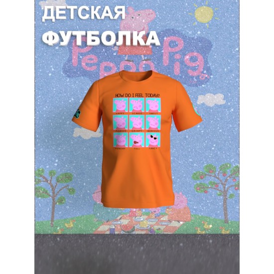 Футболка с героем Свинка Пеппа и прикольной надписью how do i feel today. Футболка детская с принтом Peppa pig для мальчика и девочки. Одежда для детей и подростков стрит стайл кежуал.