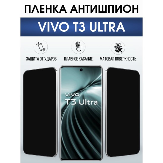 Защитная пленка на телефон Vivo T3 ultra антишпион. Полиуретановая бронепленка на экран смартфона Виво Т3 ультра.