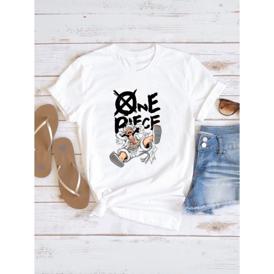 Футболка луффи ван пис One piece Luffy 5 gear с принтом аниме retro anime merch aesthetic эстетика в стиле ретро, белая женская и мужская андеграунд стрит стайл y2k одежда кэжуал стритстайл casual.