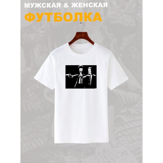 Футболка криминальное чтиво бивис и батхед прикол и эстетика с принтом pulp fiction beavis butthead aesthetic в стиле ретро, белая женская мужская прикольная y2k андеграунд одежда кэжуал underground.