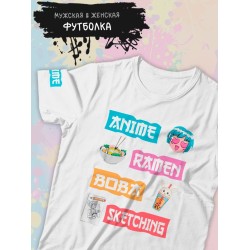 Футболка аниме рамен бабл ти скетчинг с ярким принтом kawaii anime ramen boba sketching art прикол для анимешника художника отаку, белая женская мужская прикольная одежда кэжуал стритстайл casual y2k.